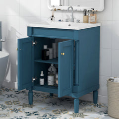 24  Bathroom Vanity With Top Sink, 2-Tier Modern Bathroom Storage Cabinet, Single Sink Bathroom Vanity, Large Storage Shelves