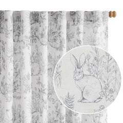Vangao Linen Curtains Farmhouse Grey Curtain 84 Inches Long for Bedroom French Country Toile Back Tab Drapes Rabbit Printed Light Filtering Kids Window Treatment Curtains Set 2 Panels