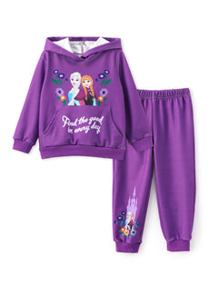 Disney Frozen Toddler Girl Outfit Elsa and Anna Girls Clothes Long Sleeve Hoodies and Pant Clothing Sets Fall Casual Pullover Dailywear Tracksuit Deep Magenta 3-4T