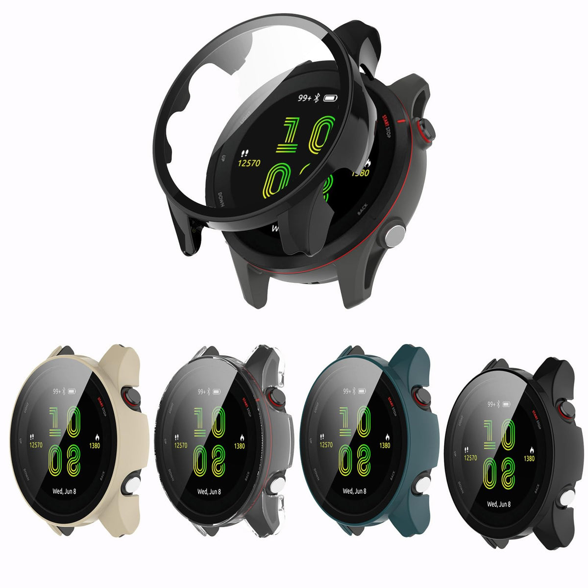 Qaerre [4-Pack] Screen Protector Case with Tempered Glass Compitible with Garmin Forerunner 255 Smart Watch Hard PC Case Screen Protector Cover Bumper Accessories for Women Men