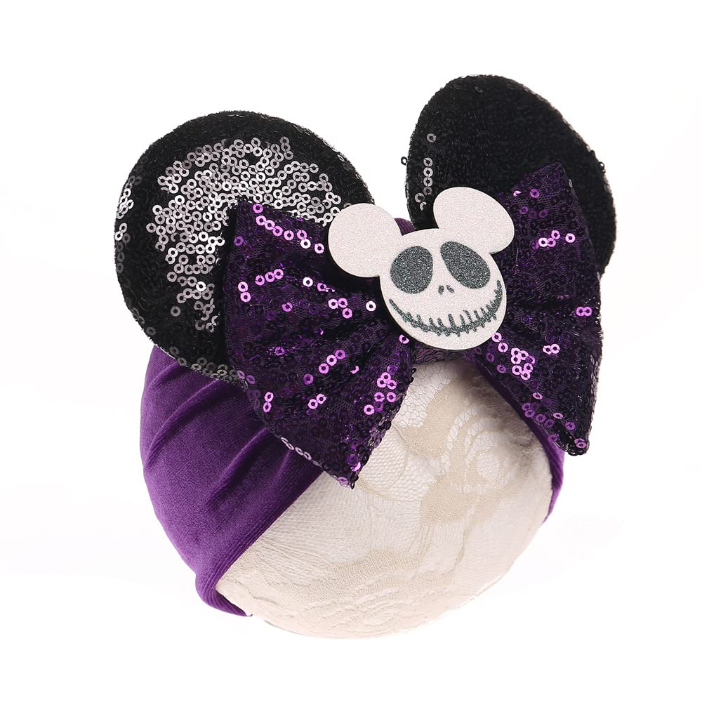 JIAHANG Baby Bows Turban Knotted Head Wraps Holloween Costume Headwear Vevelt Purple Hair Bows Headbands Stretchy Hair bands for Infant Toddlers Girls (holloween purple headwrap)