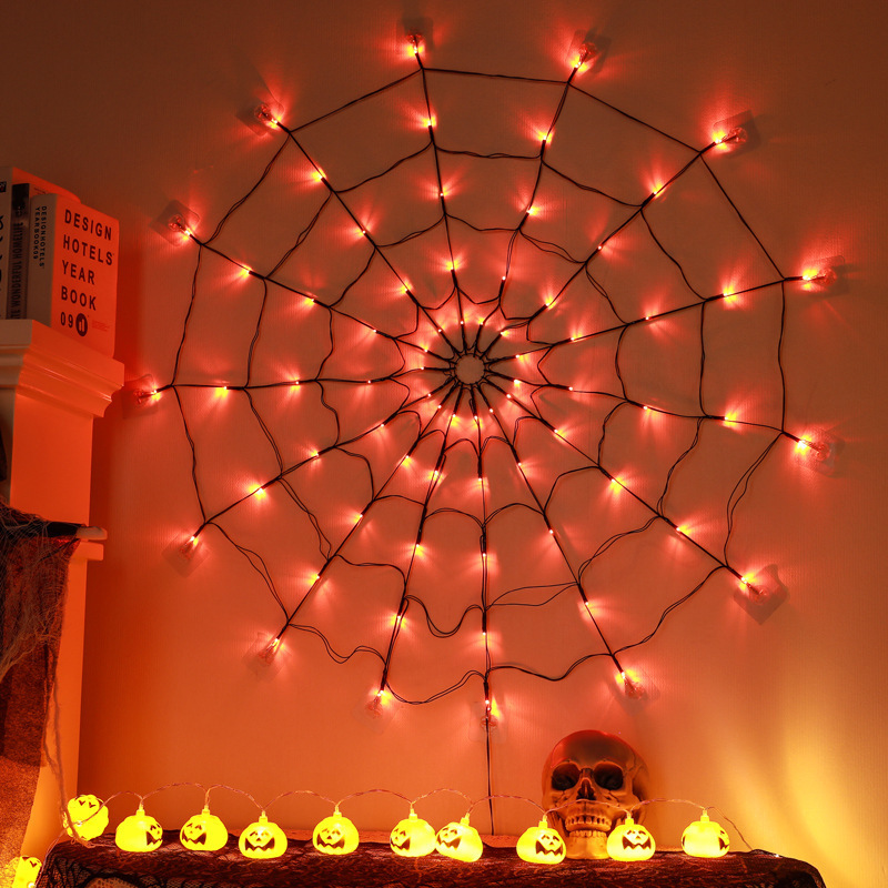 LED Spider Web Lights with Remote — 200+ LED Halloween Decoration