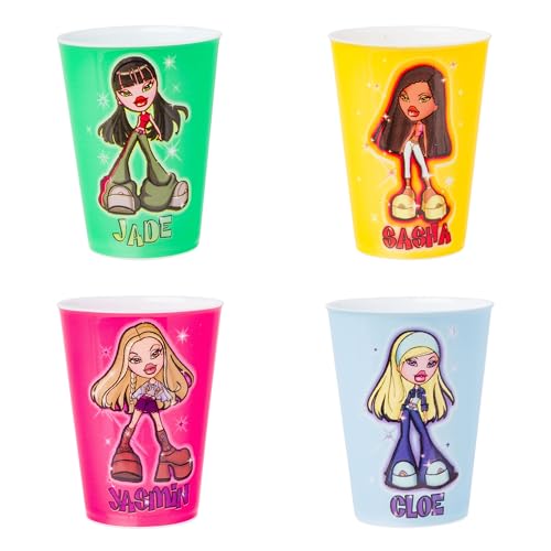 Silver Buffalo Bratz Sparkle Featuring Jade Sasha Yasmin and Cloe 4 Pack Plastic Mini Cup Set 1.5 Ounces